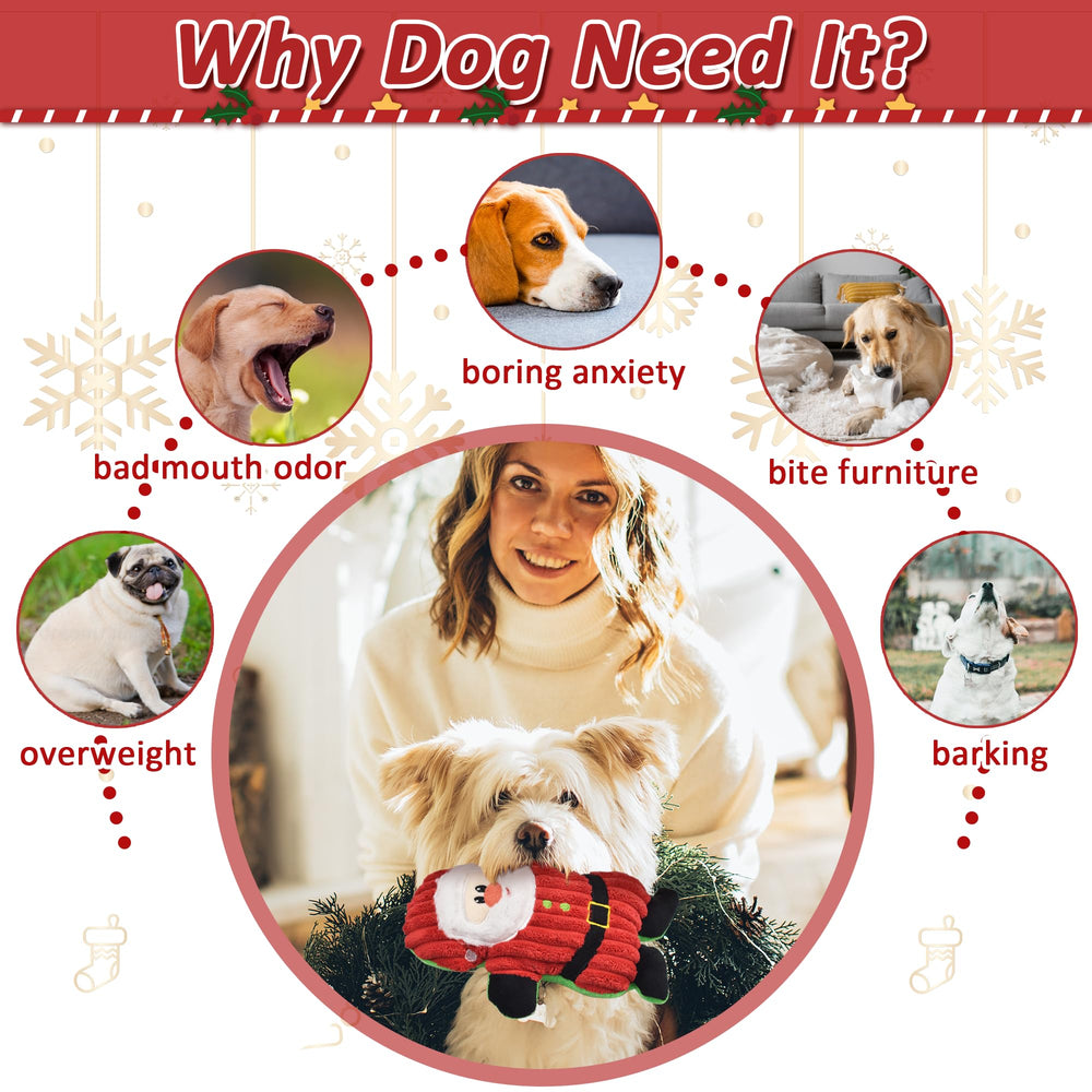 Ousiya Christmas dog toy pack-shot displays four festive squeaky plush toys