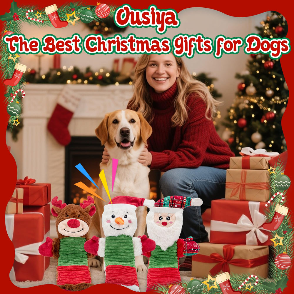 Ousiya Christmas squeaky dog toy encourages safe, extended play and focus.