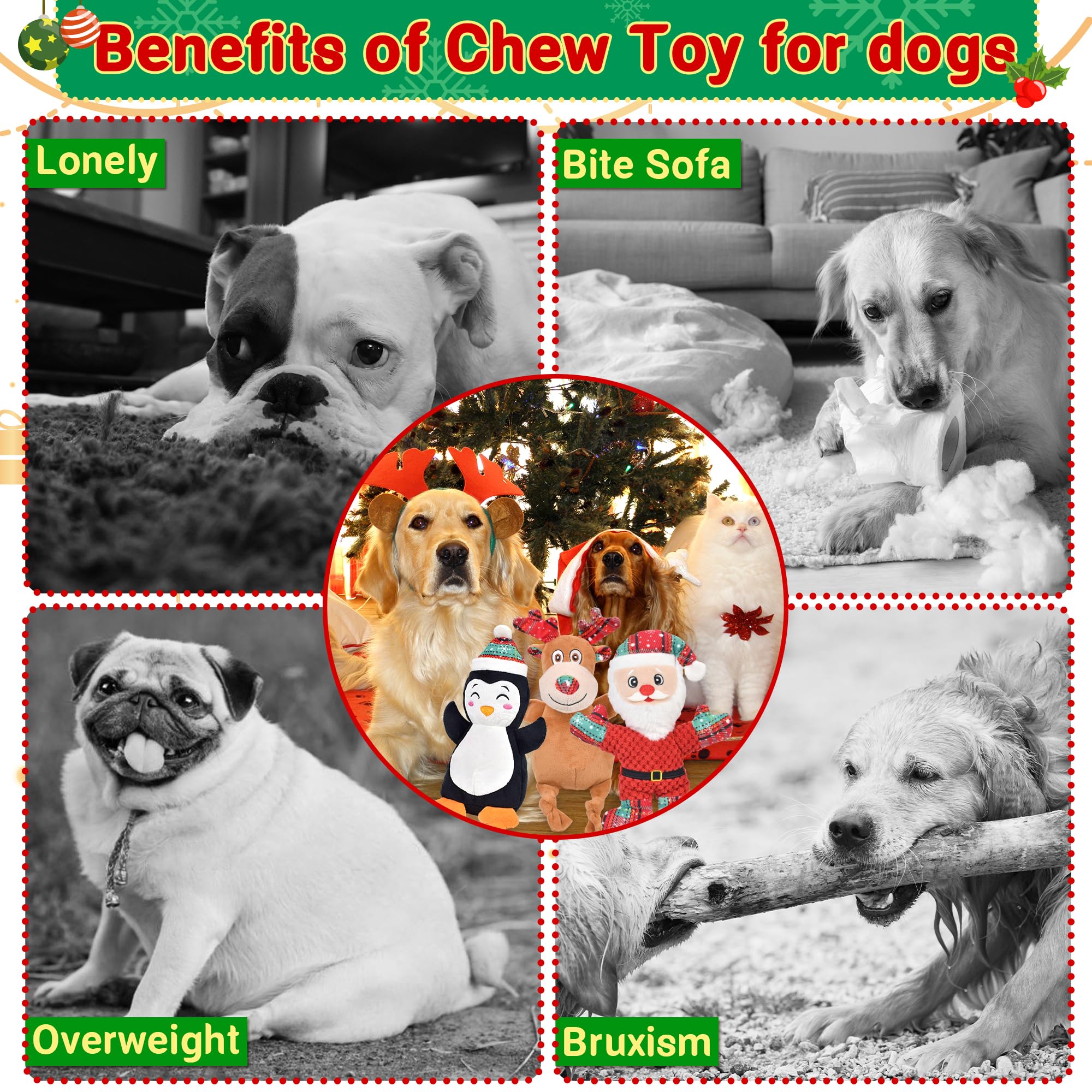 Ousiya squeaky Christmas dog toy boosts engagement and activity.