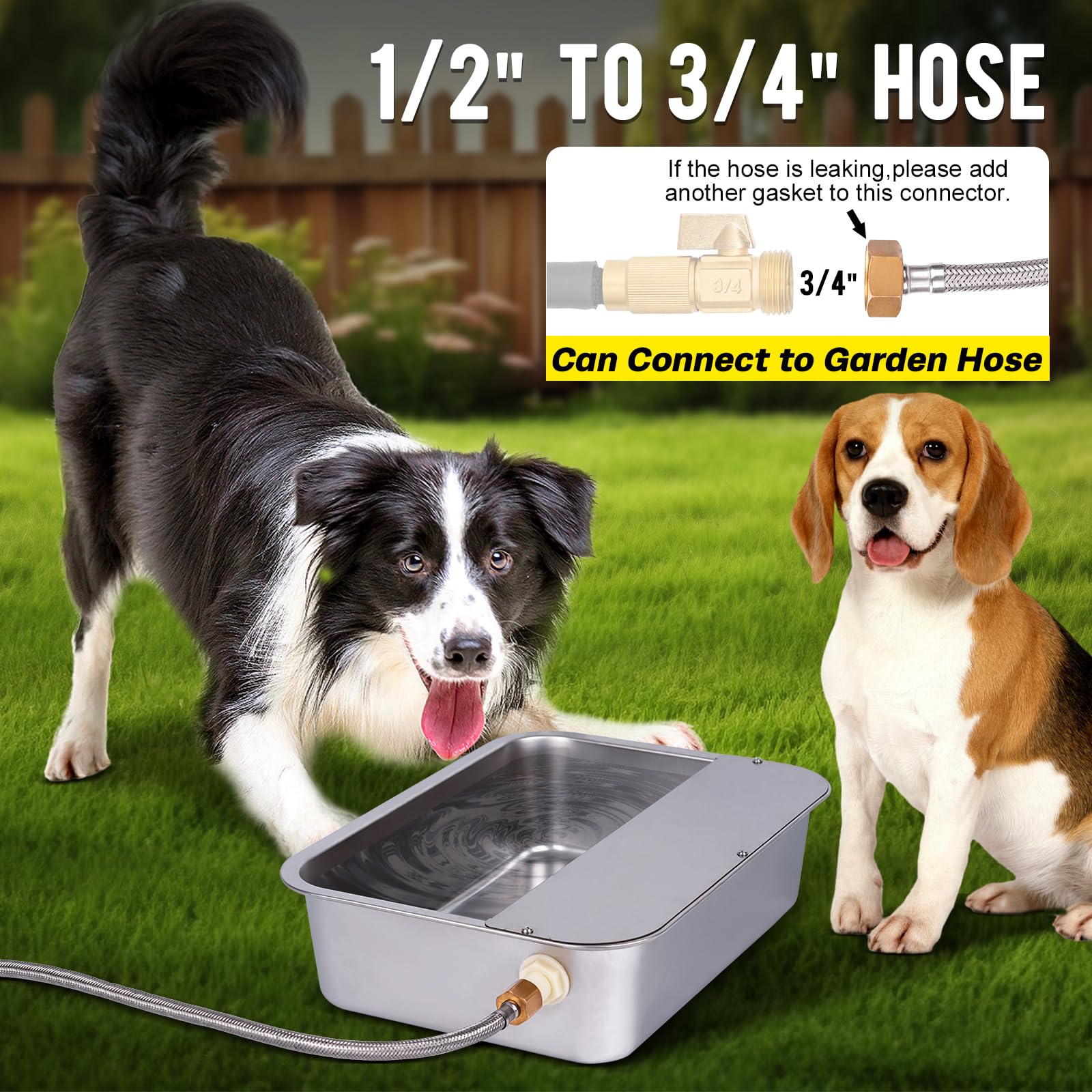 OUJIMAI stainless steel waterer closeup highlighting corrosion-resistant construction for outdoor use.