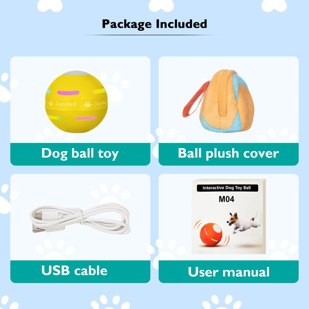 OULUXYLS dog ball packaging shows included accessories for quick setup.