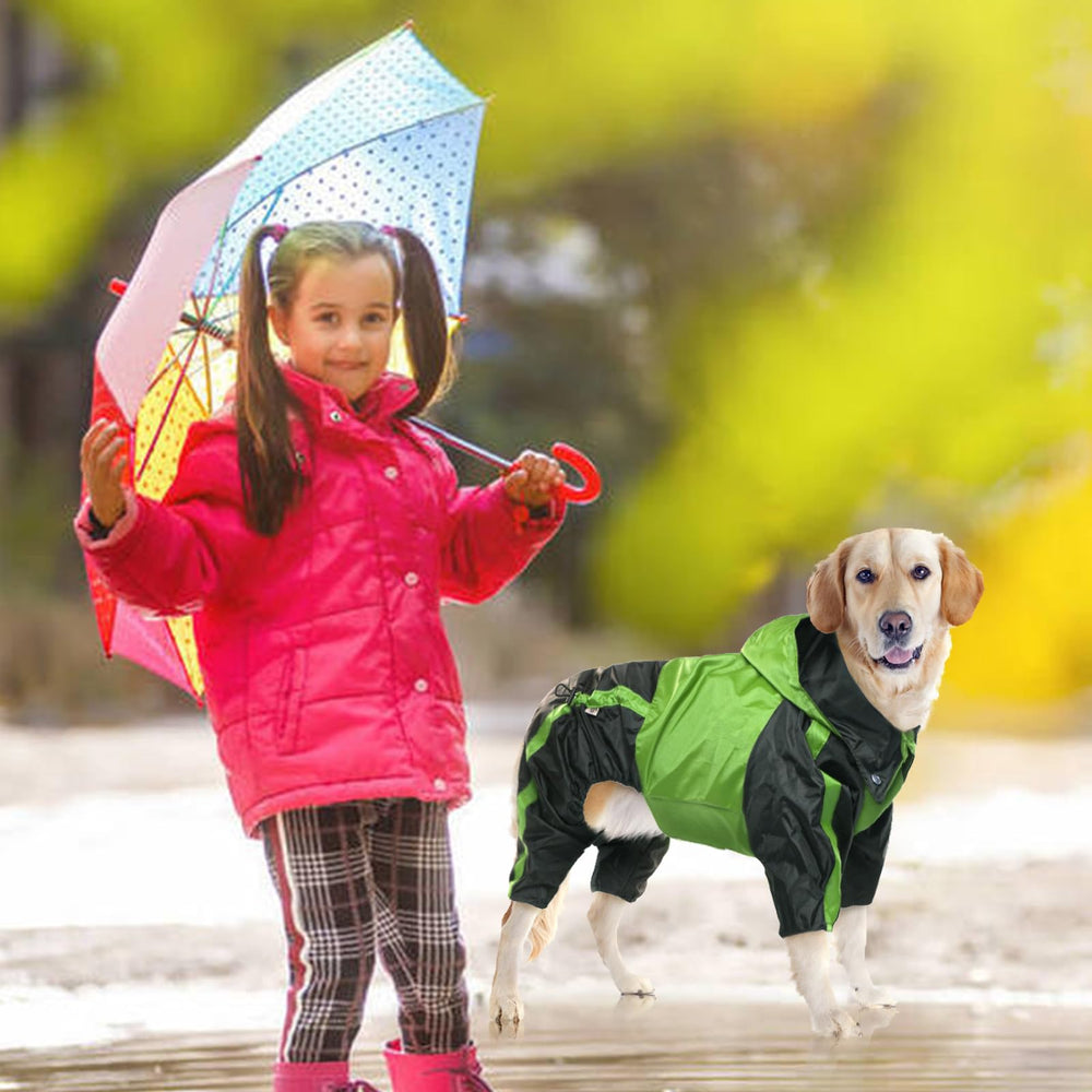 OUOBOB raincoat with adjustable straps for a snug four-leg fit.