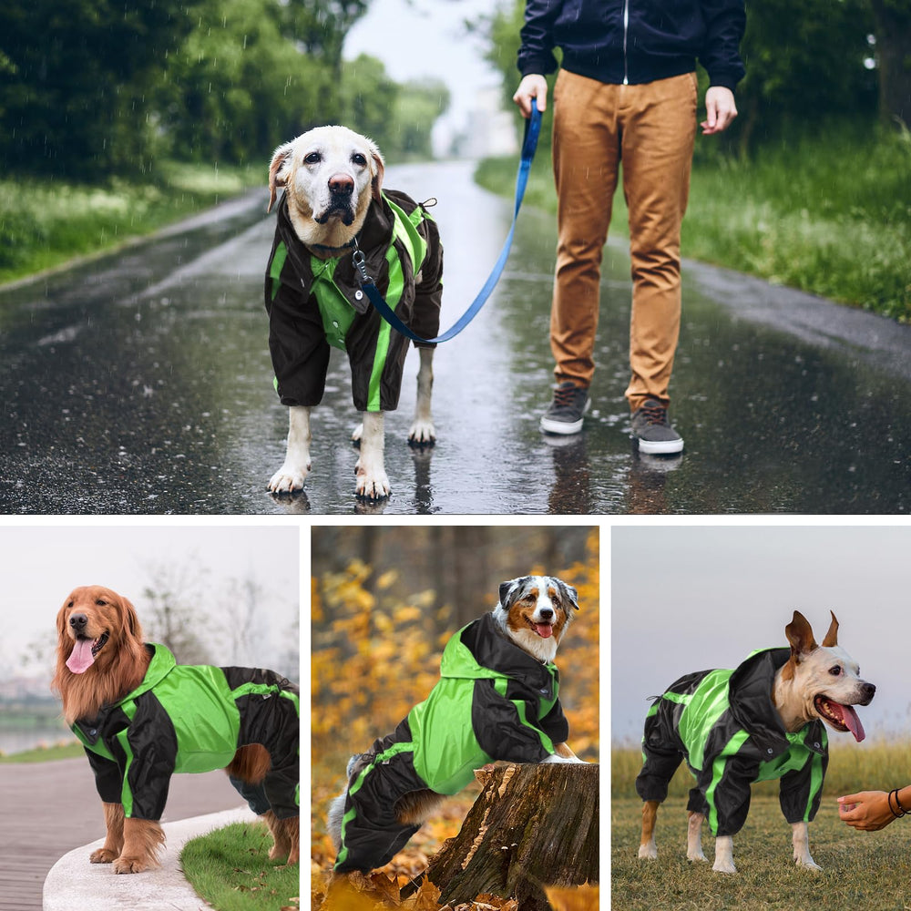 OUOBOB large-breed friendly rain jacket on a big dog for full coverage.