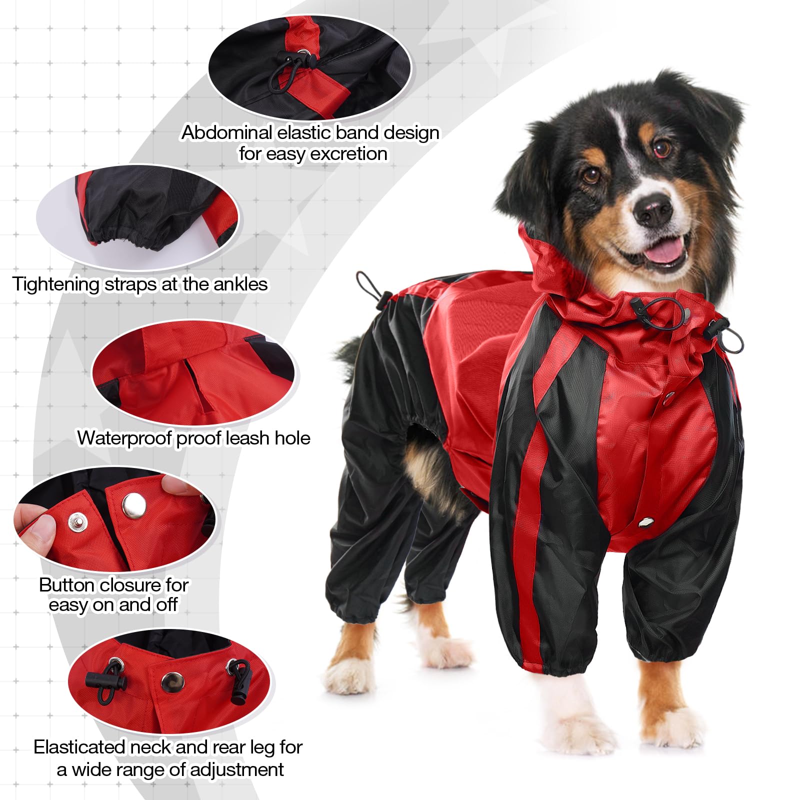OUOBOB dog raincoat button-closed belly for secure dry fit