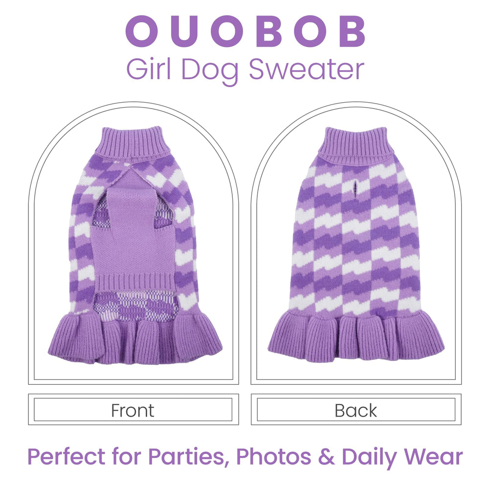 OUOBOB dog sweater dress with ruffled skirt hem adds feminine flair