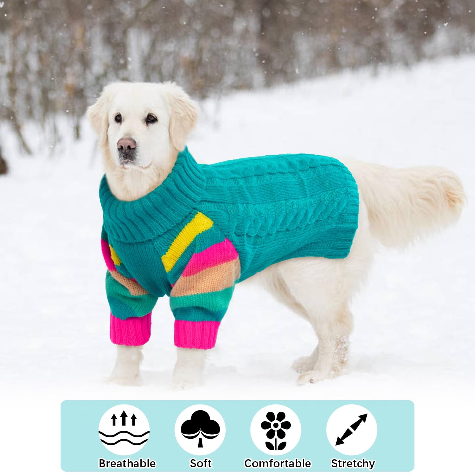 OUOBOB dog sweater green-knit rainbow cuffs stylish holiday look