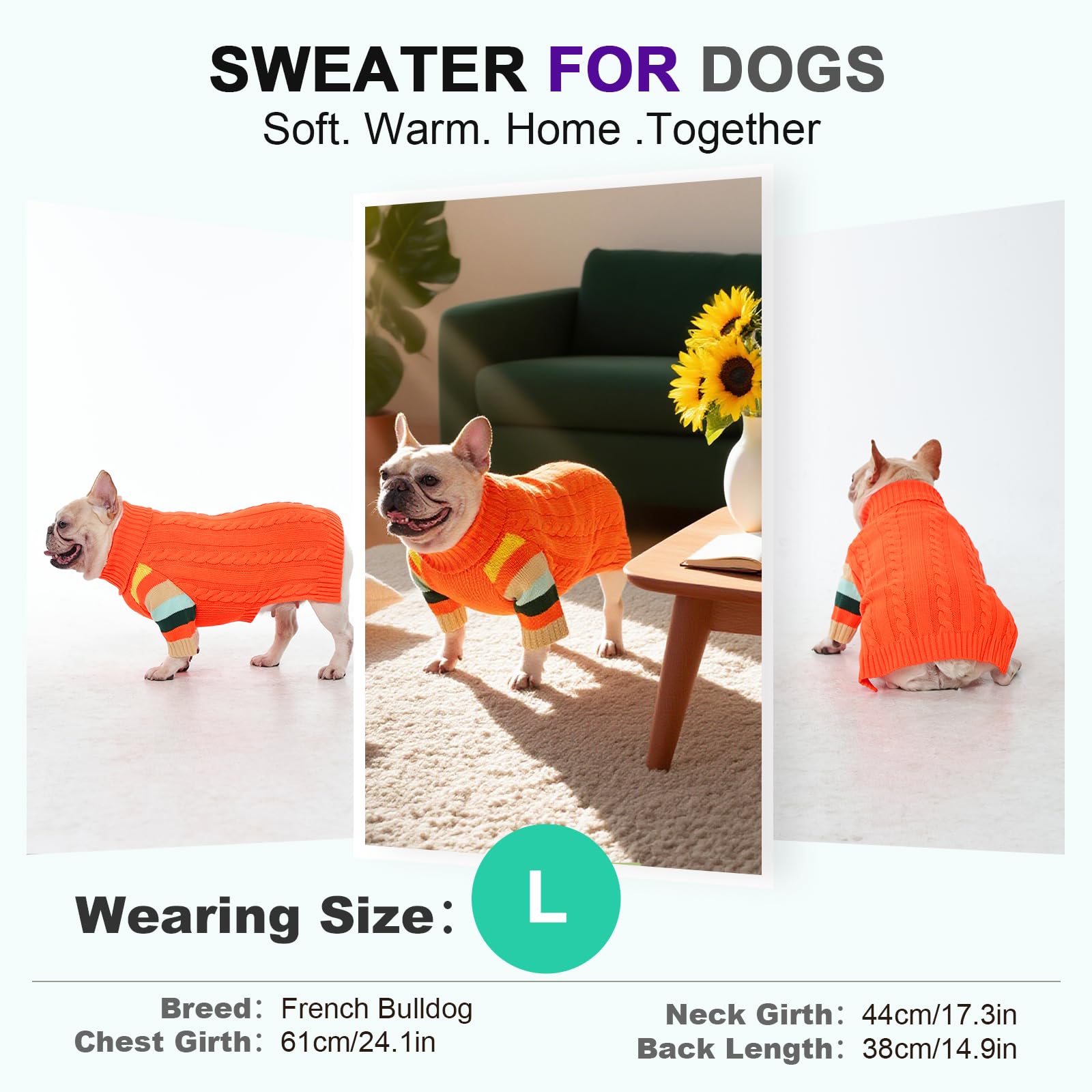 OUOBOB dog sweater orange holiday-ready look for festive photos.