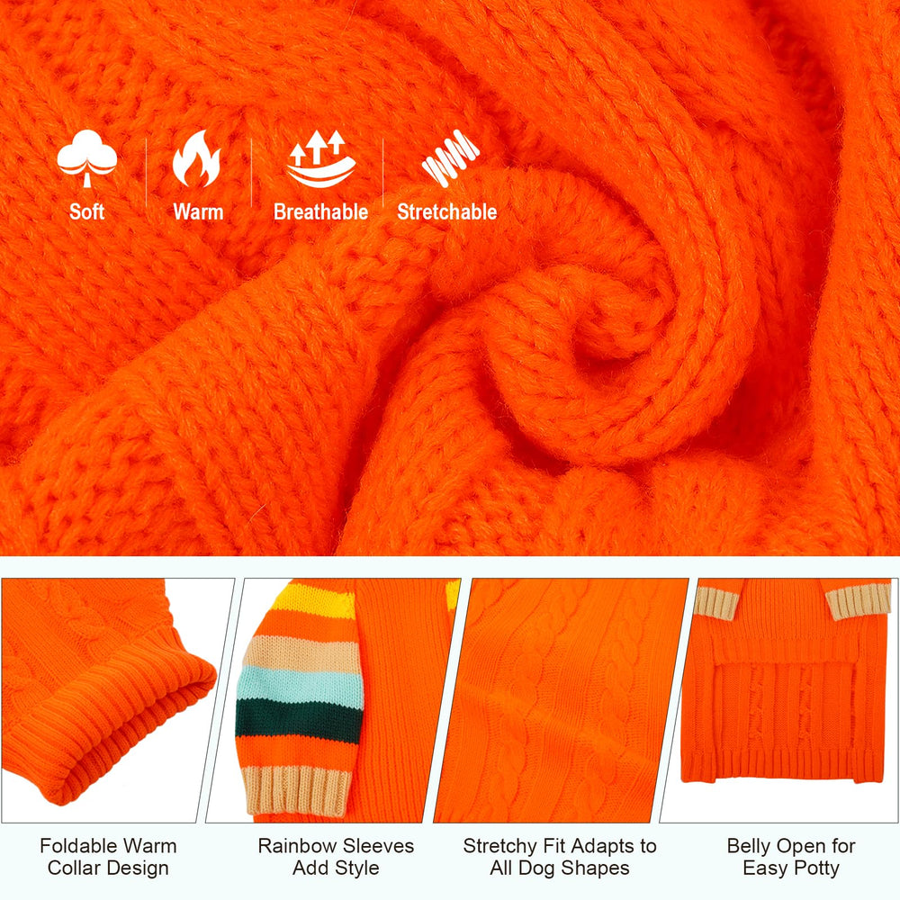 OUOBOB dog sweater orange knit closeup highlights stretchy fabric for easy wear.