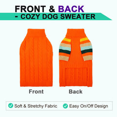 OUOBOB dog sweater orange sleeves side view shows wrap-around leg coverage.