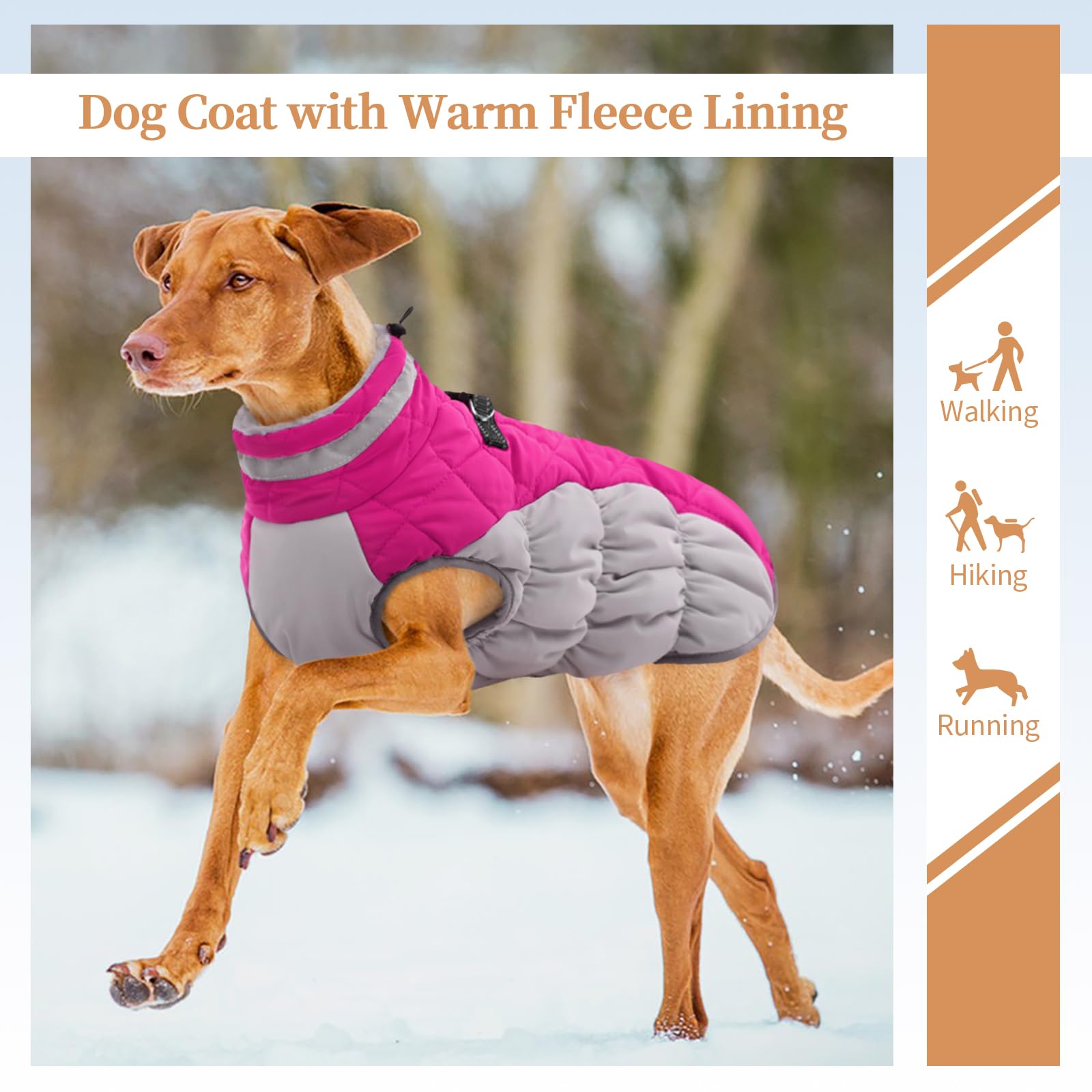 OUOBOB dog winter jacket back zipper enables easy dressing and quick on/off.
