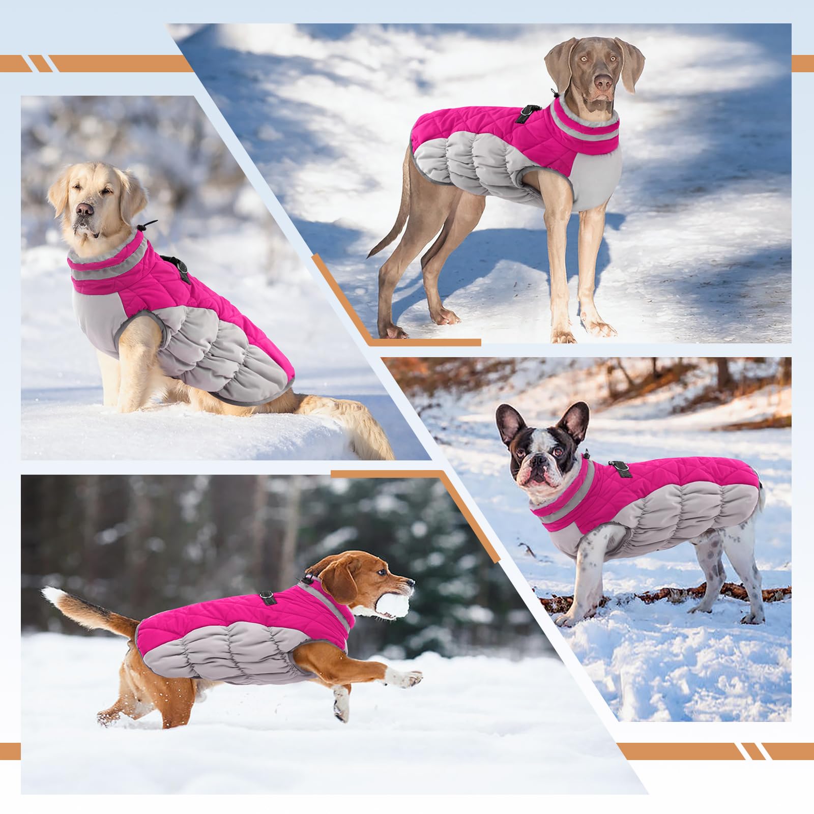 OUOBOB dog winter jacket includes D-ring leash attachment for convenient walks.