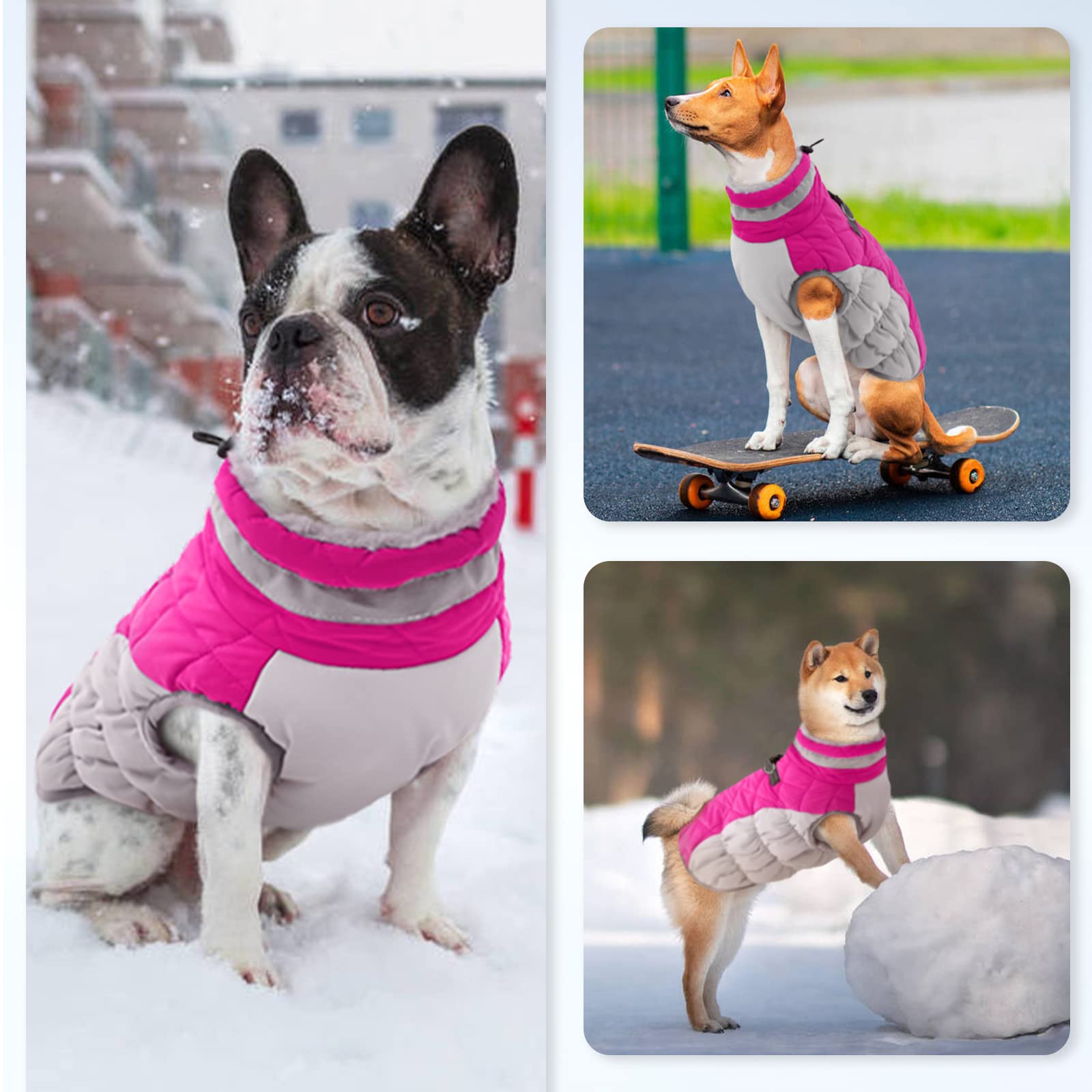 OUOBOB dog winter jacket elastic waist improves fit and wind protection.