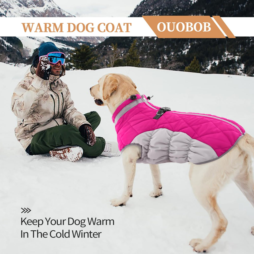 OUOBOB dog winter jacket reflective strips boost nighttime visibility for safer walks.