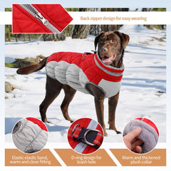 OUOBOB winter dog coat back zipper detail enables easy on/off.