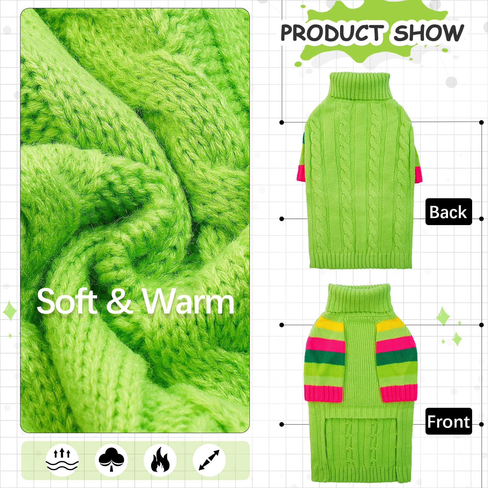 OUOBOB XLarge dog sweater two-foot back and chest coverage with leg openness.