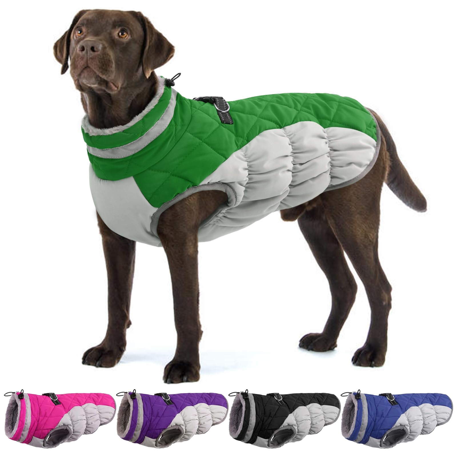 OUOBOB XXL dog coat back zipper for easy on and off during winter walks.