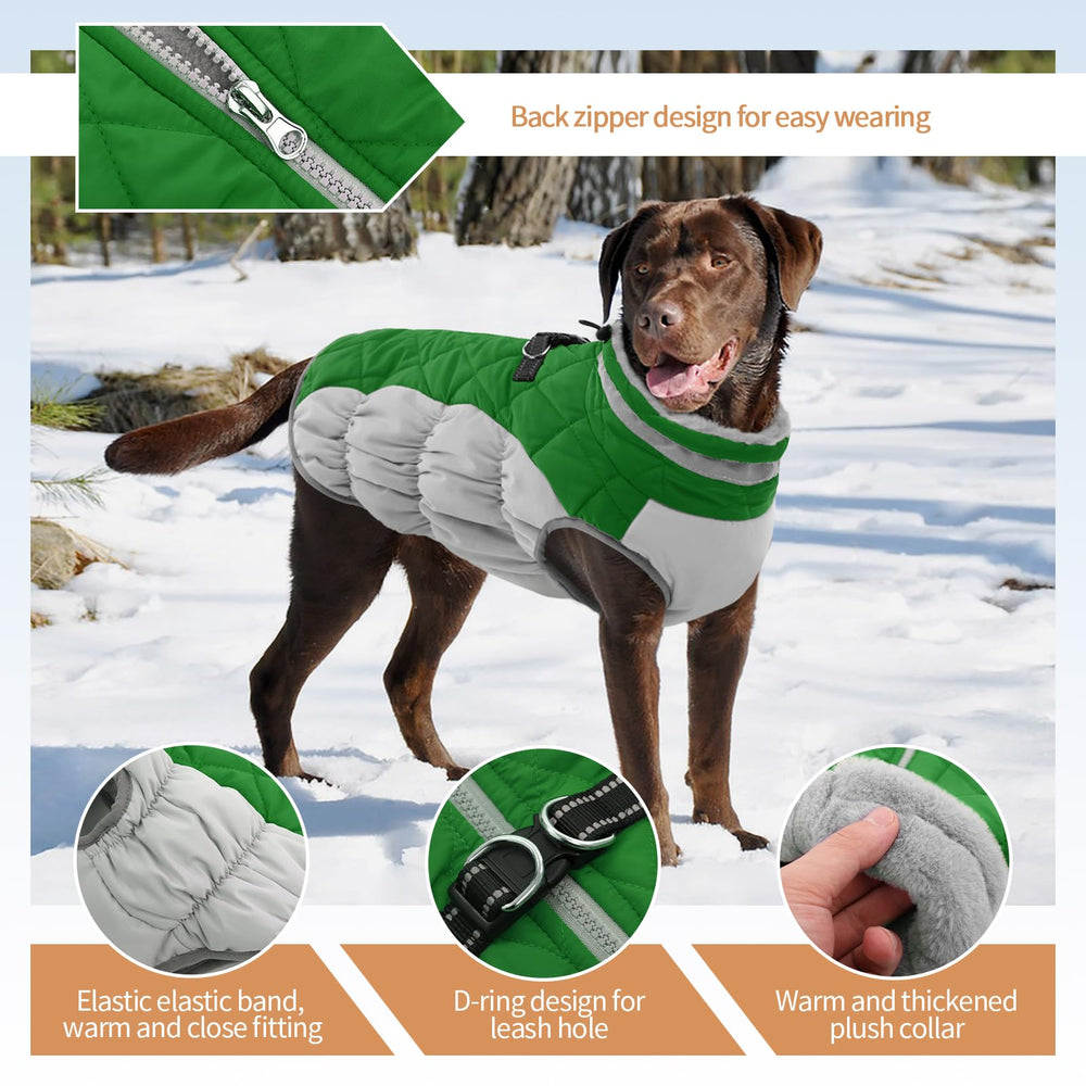 OUOBOB XXL dog coat plush collar adds warm comfort on chilly outings.