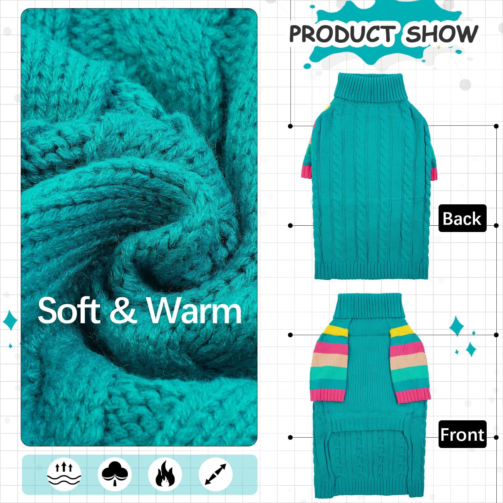 OUOBOB XXL dog sweater with turtleneck design on large dog