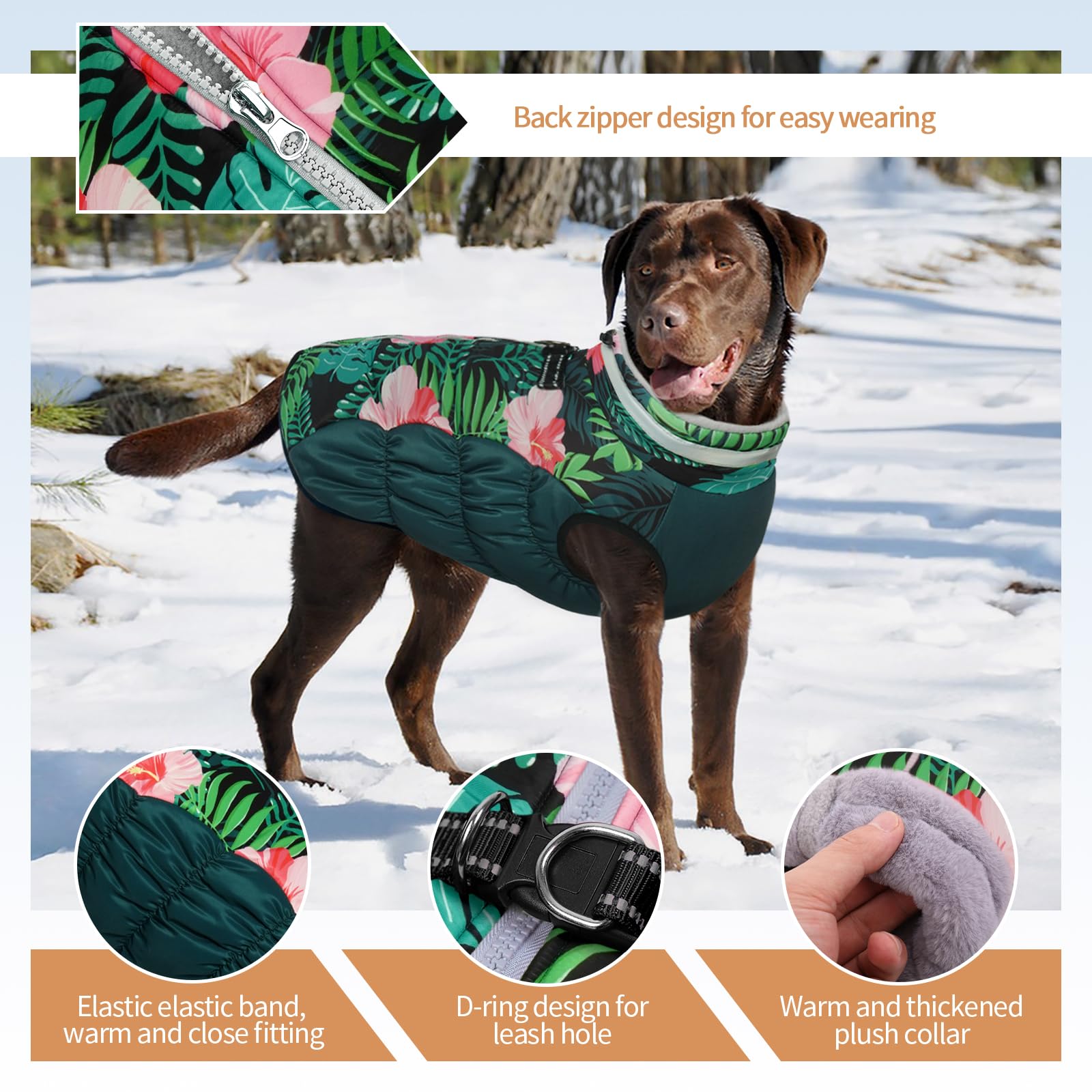OUOBOB XXXL dog jacket back view reveals easy zipper and secure fit