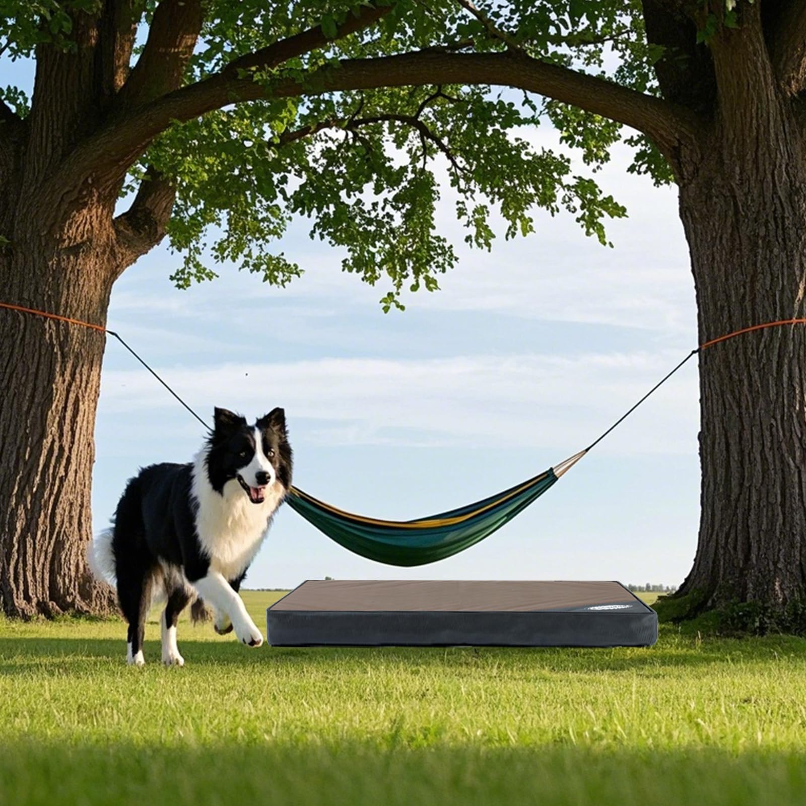 OUPEIWAWA beige outdoor dog bed in action for cozy outdoor relaxation