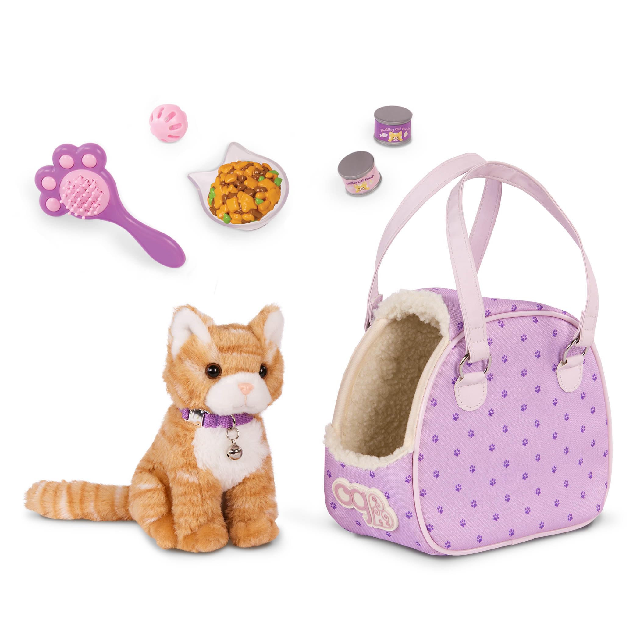 Our Generation cat carrier open enables easy travel-inspired pretend play.