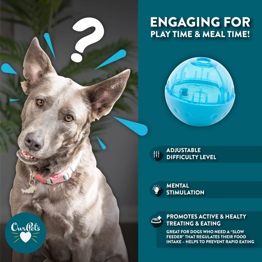 Our Pets IQ Treat Ball filled with kibble demonstrates versatile feeding rewards.