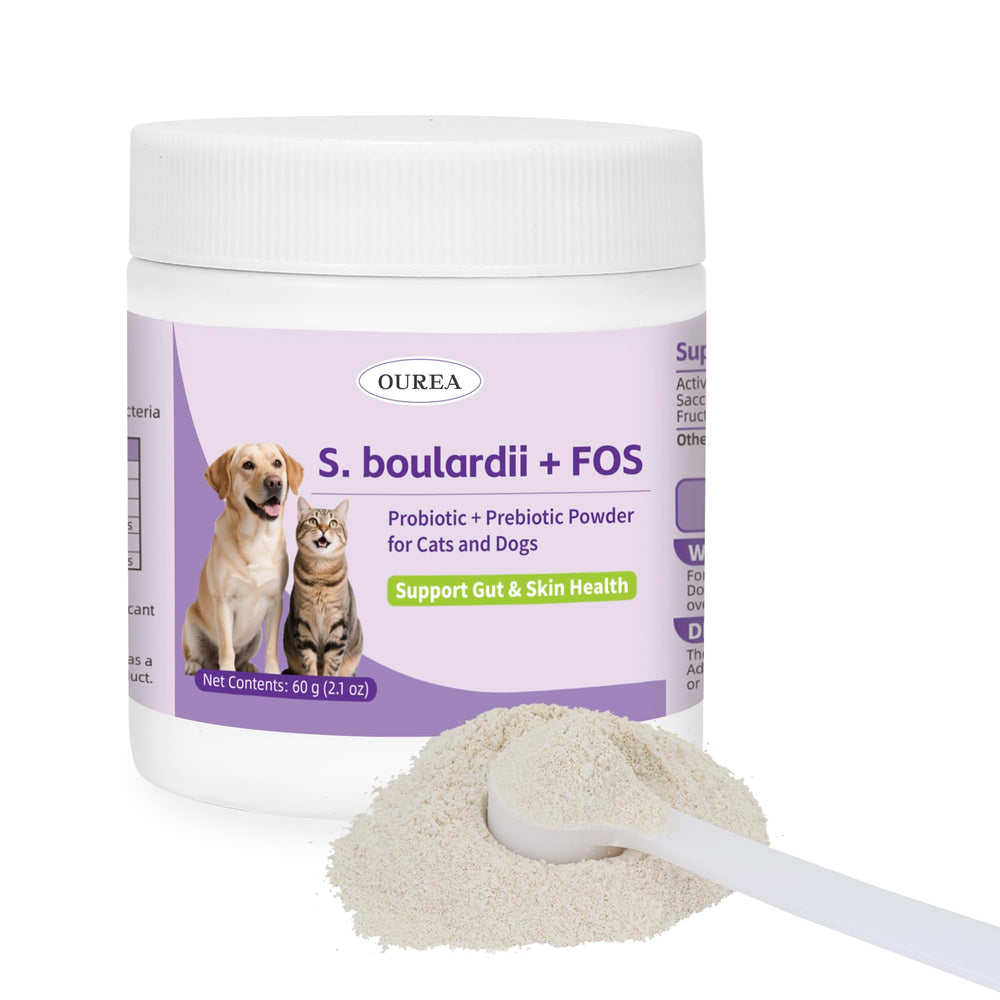Ourea S.boulardii + FOS powder may improve skin and coat health.