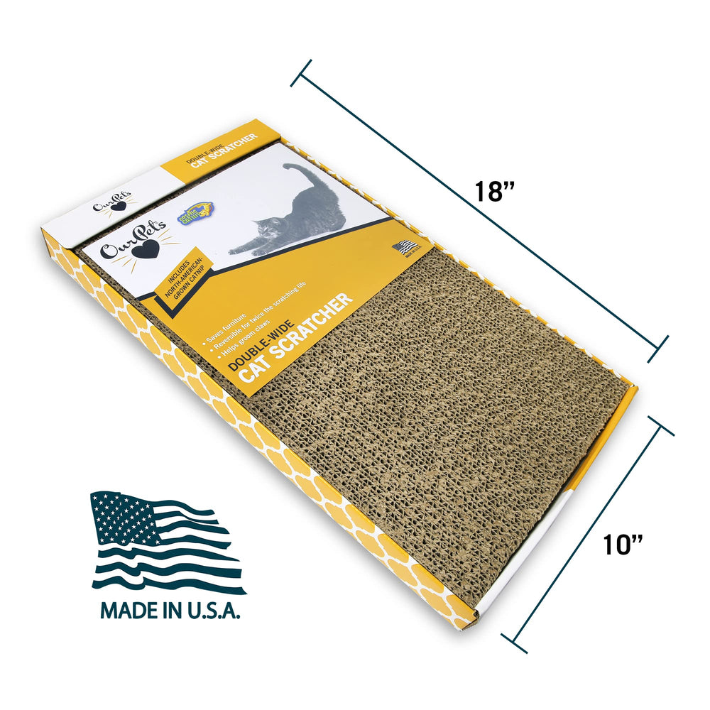 Our Pets Wave scratcher side view highlights curved design for comfortable scratching and lounging.