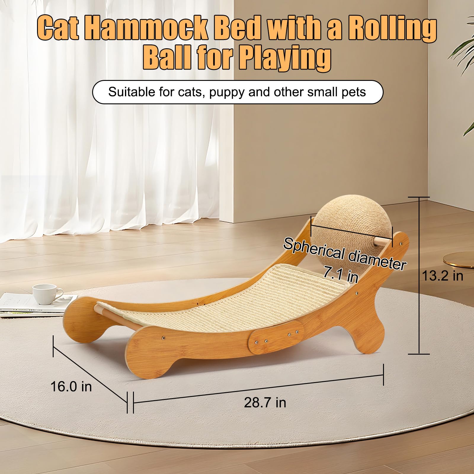 Outamateur 3-in-1 cat scratch lounge with ball toy highlight playtime.