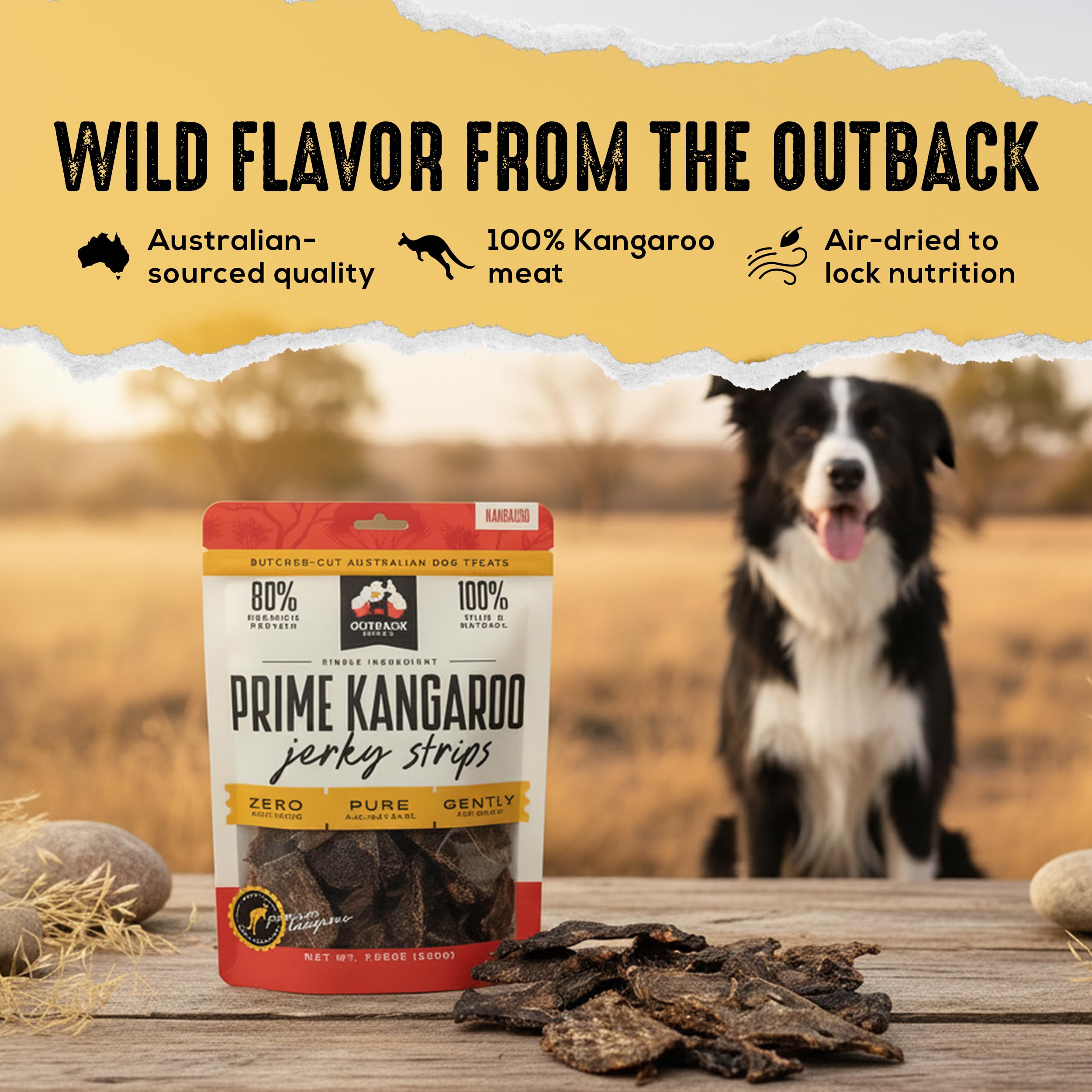 OUTBACK BONES Kangaroo Jerky Strip single-ingredient focus supports simple nutrition for sensitive stomachs.