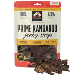 OUTBACK BONES Prime Kangaroo Jerky Strip packaging highlights single-ingredient nutrition.