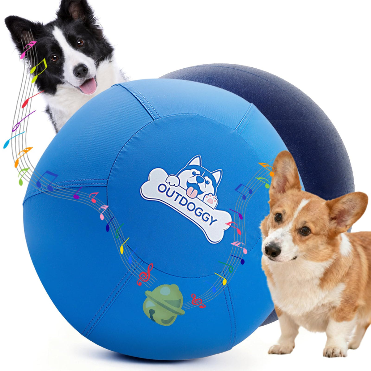Outdoggy herd ball 14inch blue with built-in bell sparks chase and energy burn in dogs.