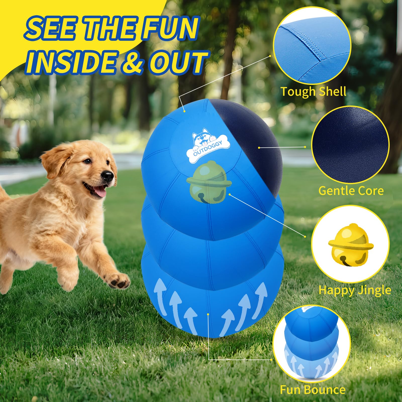 Outdoggy herd ball 14inch blue durable dual-layer cover enhances long-lasting outdoor play.