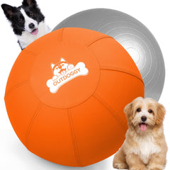 Outdoggy Herding Ball 18in orange dual-layer cover enables durable outdoor play.