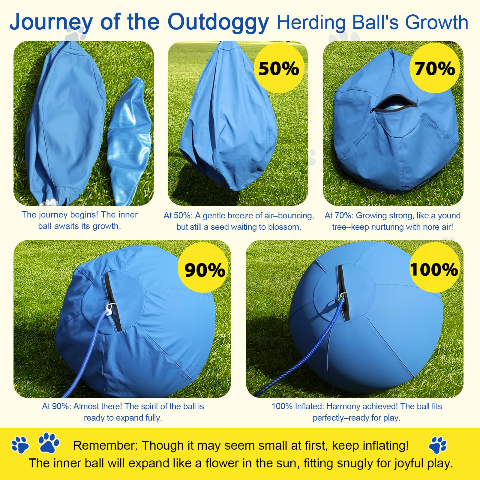 Outdoggy Herding Ball 22inch interior core visible emphasizes teeth-safe design