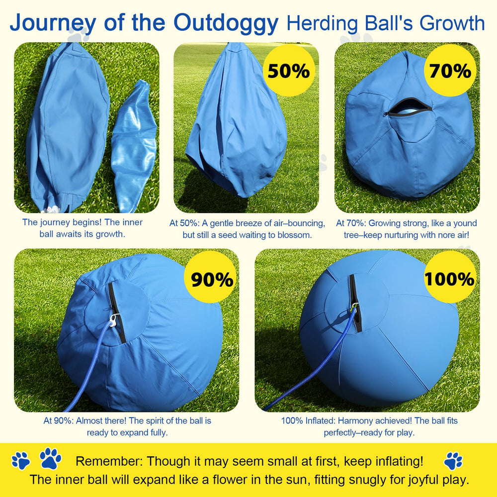 Outdoggy Herding Ball 22inch interior core visible emphasizes teeth-safe design