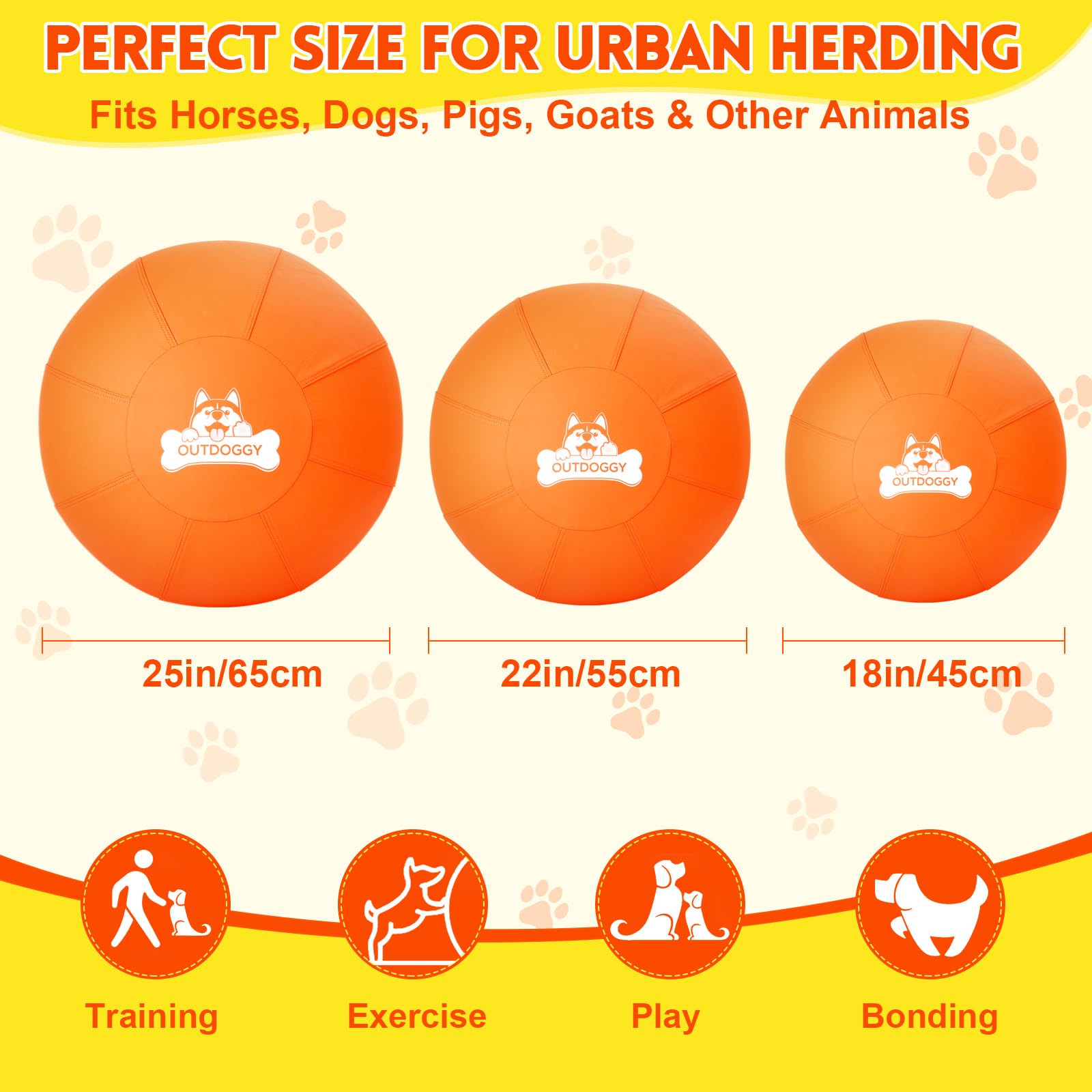 Outdoggy Herding Ball puncture-resistant cover protects teeth during chew-friendly play.