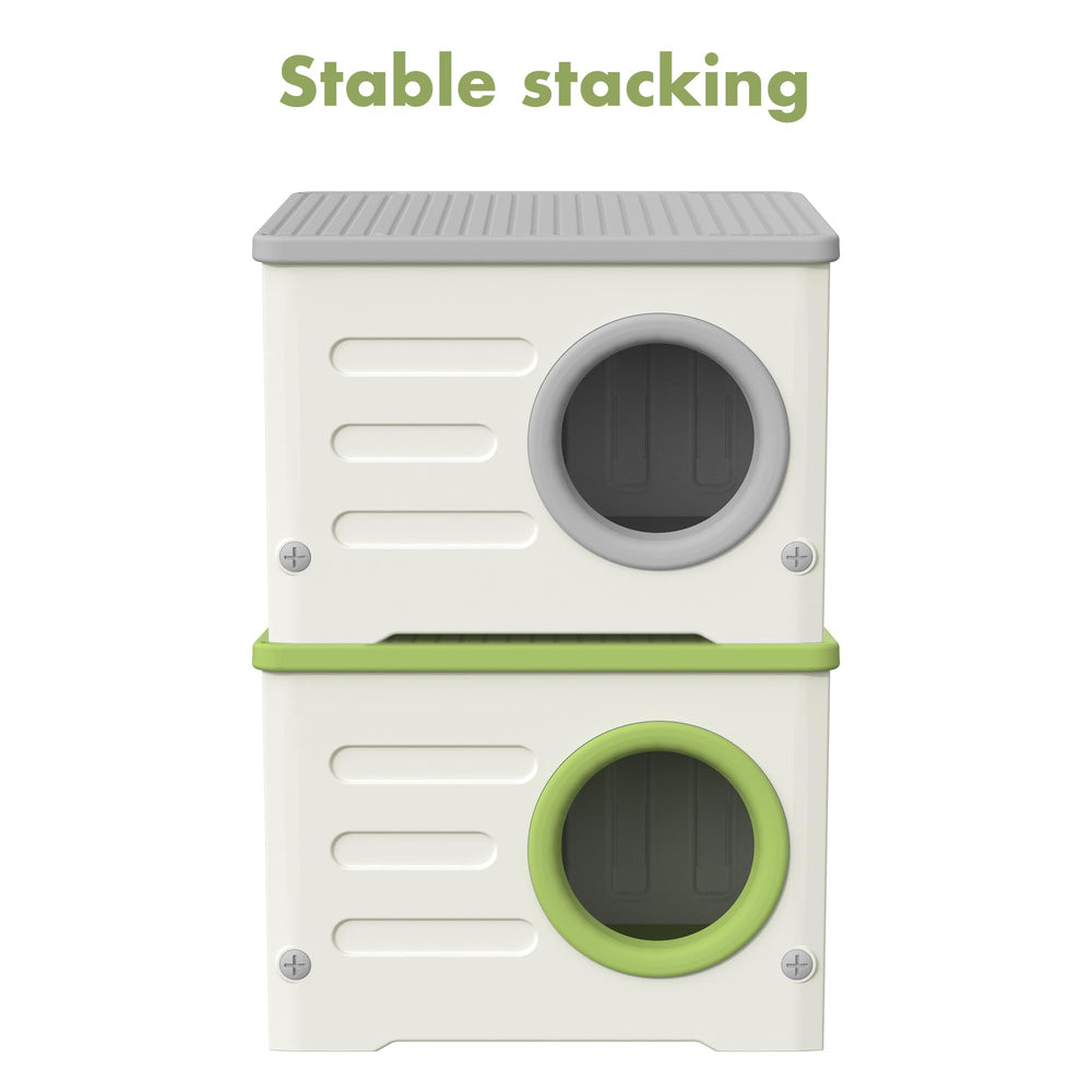 Outdoor Cat House stackable design saves space and adds stability.