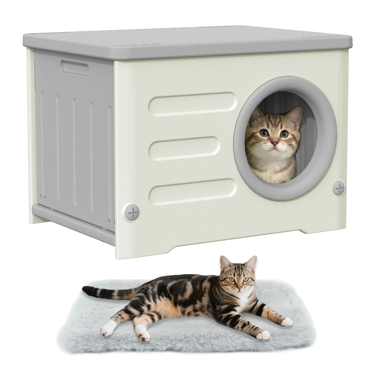Outdoor Cat House weatherproof cave provides durable outdoor shelter for cats.