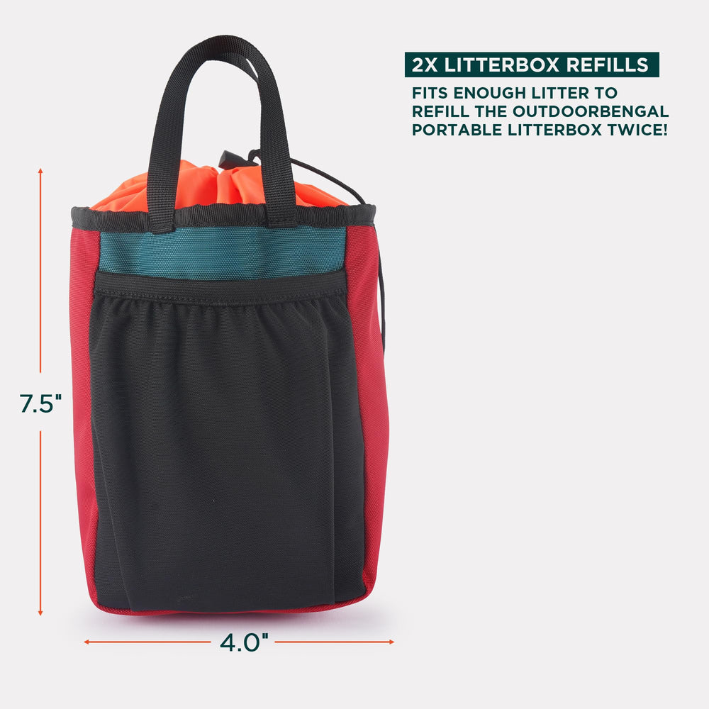OutdoorBengal Litterbox Travel Kit demonstrates compatibility with travel litter box.