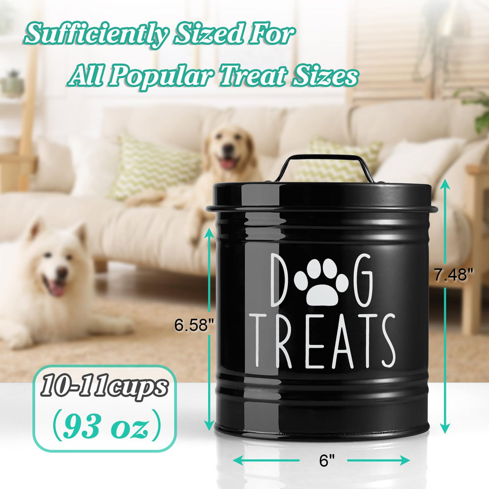 OUTNILI black metal dog treat jar complements kitchen decor.