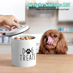 OUTNILI dog treat jar on countertop demonstrates quick access for pets.