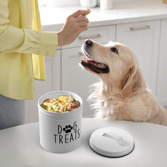 OUTNILI large dog treat container side angle highlights durable metal construction.
