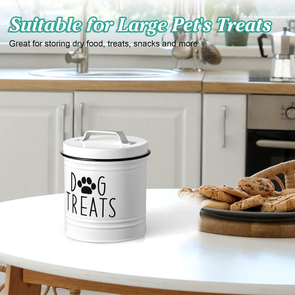 OUTNILI rustic white canister adds stylish storage for treats and kitchen decor.