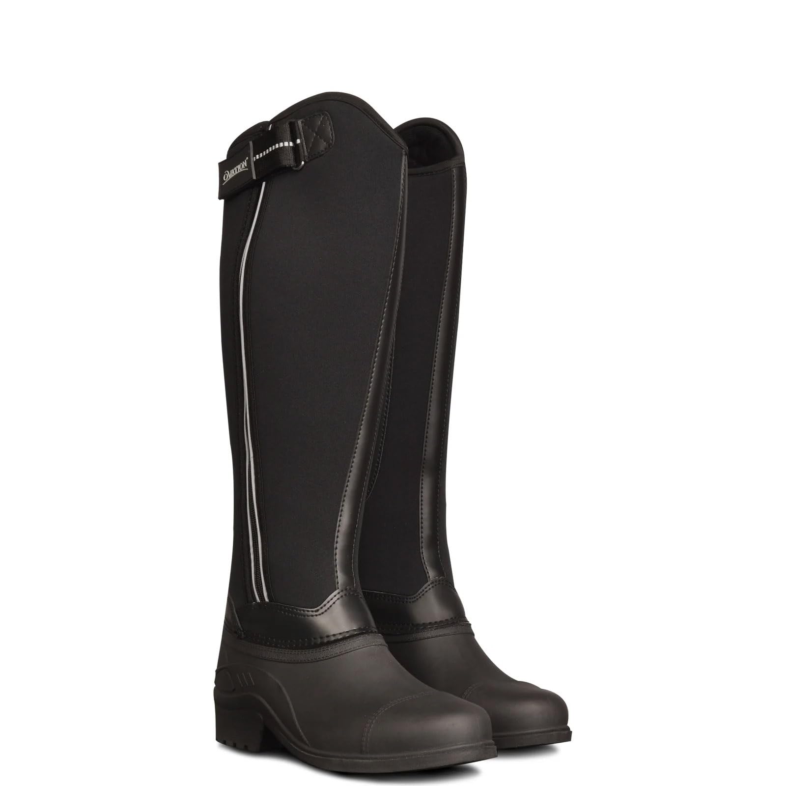 Ovation Highlander tall winter boot side view highlights rugged Oxford and Neoprene materials for daily barn wear.
