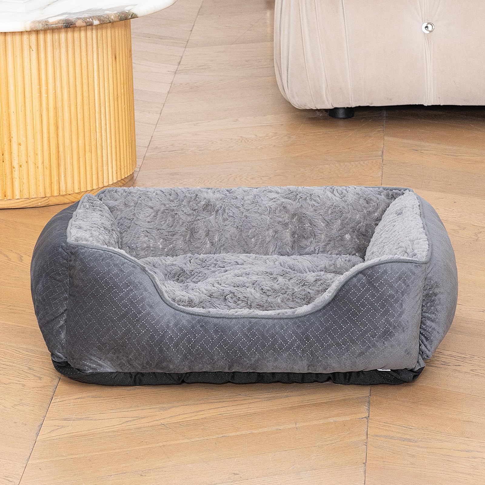 Oveppy dog bed medium rectangle with non-slip bottom keeps bed steady during play.