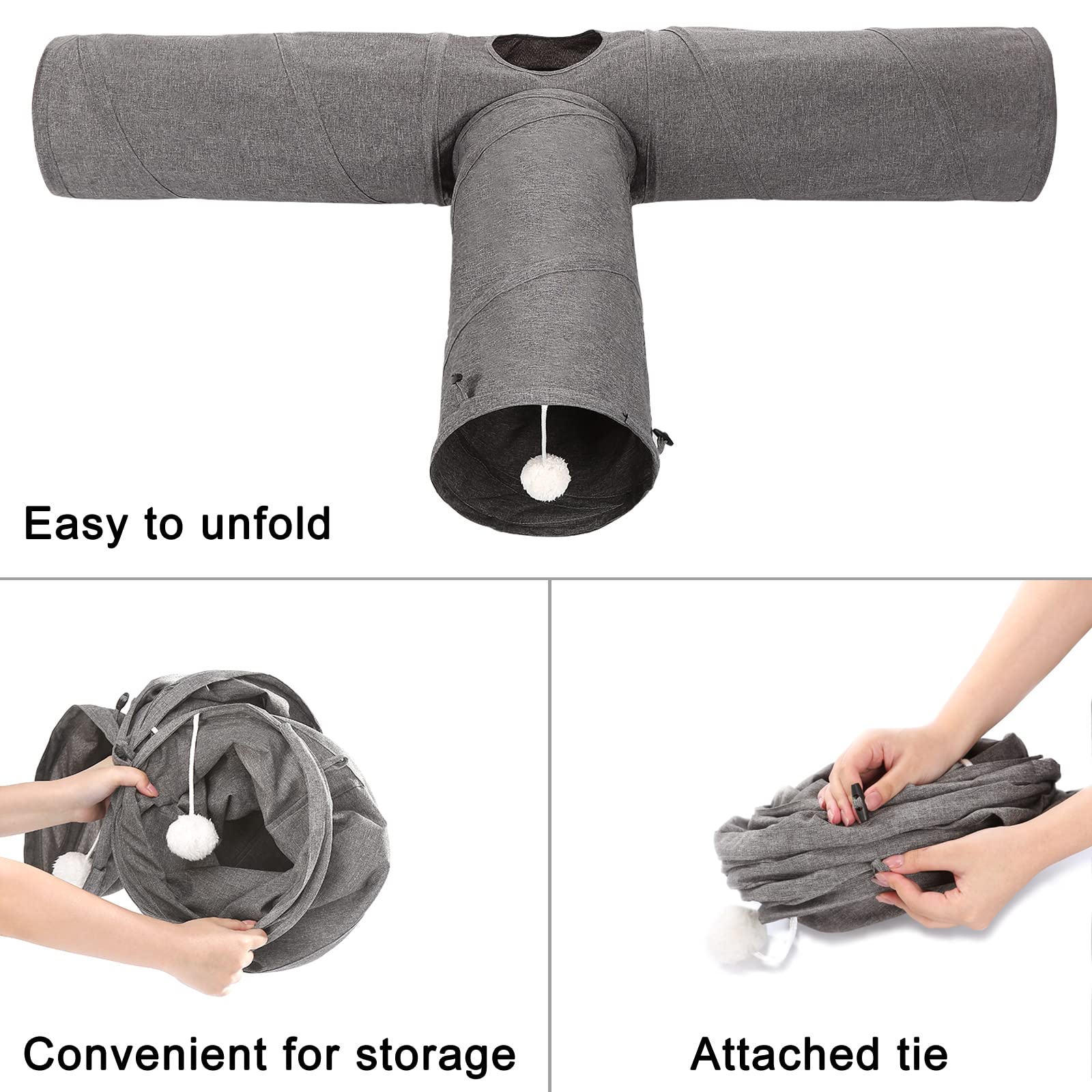 Ownpets cat tunnel feather toy adds extra interactive stimulation.