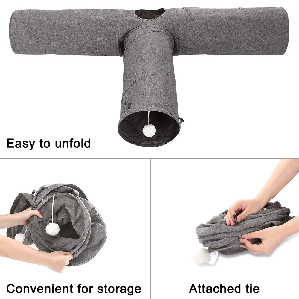 Ownpets cat tunnel feather toy adds extra interactive stimulation.