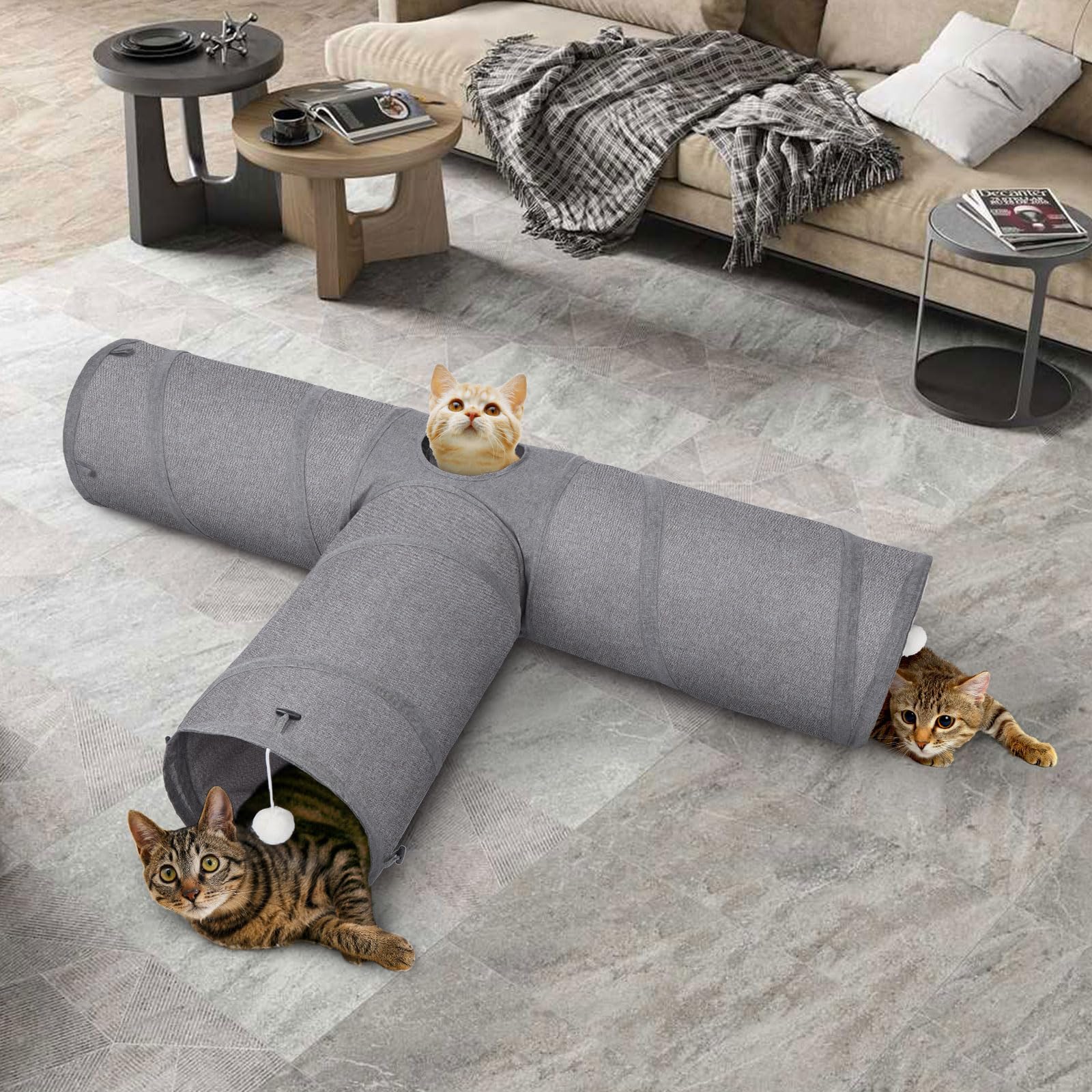 Ownpets Cat Tunnel folded-compact state highlights portability