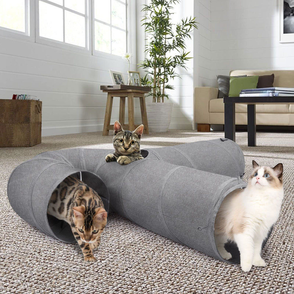 Ownpets cat tunnel grey color blends with home decor and reduces crinkle